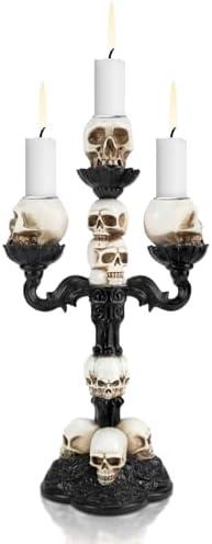 Skull Candle Holder, Resin Desktop Tealight Skeleton Candlestick, Spooky Gothic Crafts for Halloween Easter Home Bedroom Living Room Party Graveyard Outdoor Bar Decor Supplies (3 Heads)