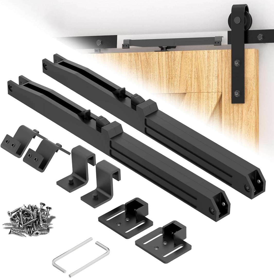 Barn Door Soft Close Hardware Kit,Barn Doors Buffer Damper Stopper is Suitable for Most Flat Track Sliding Door Systems.Supports Doors Weighing 88-132 lbs,No Hole Installation (Black 2pcs)