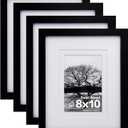 Egofine 8x10 Picture Frames Set of 4, Made of Solid Wood Covered by Plexiglass 4x6 and 5x7 with Mat or 8x10 without Mat, for Table Top Display and Wall Mounting Photo Frame Black