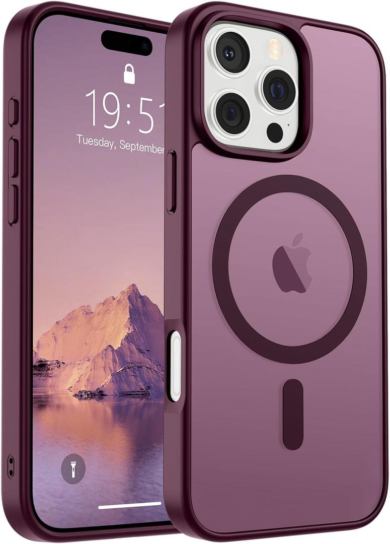 SUPFINE Magnetic for iPhone 16 Pro Max Case (Compatible with MagSafe) (Military Grade Drop Protection) Slim Translucent Matte Shockproof with Anti-Fingerprint Phone Case, Wine Red
