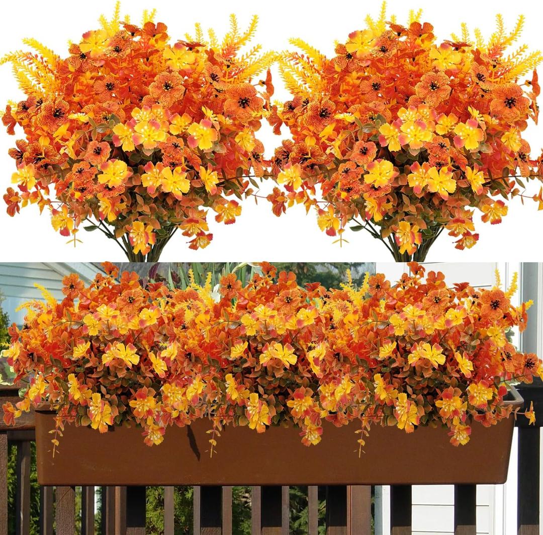 10 Bundles Artificial Mums for Outdoors Fake Fall Flowers Silk Flowers Plastic Plants UV Resistant No Fade for Outside Porch Garden Pots Planters Autumn Fall Decor (Fall)