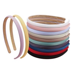 XIMA Solid Fabric Headbands for Women and Girls, 10mm Soft Satin Thin Non-Slip Hairbands, Set of 12