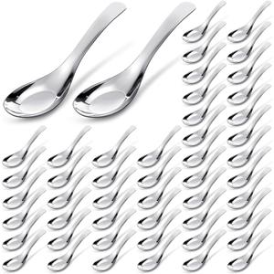 Tioncy 50 Pcs Stainless Steel Soup Spoons Mirror Polished Asian Soup Spoons for Bouillon Dessert Cereal Ramen Pho Wonton Dumpling Noodles