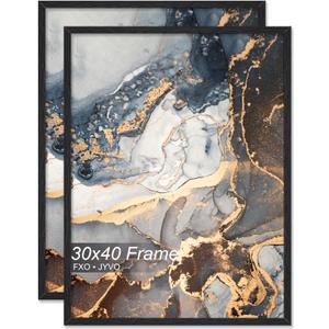 Fxojyvo Engineered Wood 30 x 40 Frame Set of 2, Black Picture Frame for 30x40 Inch Poster Puzzle Photo, Light Weight 30by40 Poster Frame with Wood-grain for Wall - 2 Pack/Black/30 x40