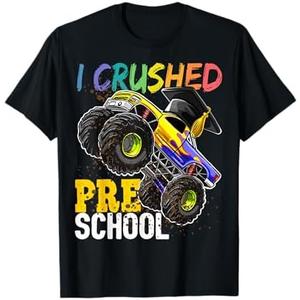 I Crushed Preschool Monster Truck Graduation Cap Gift Boys T-Shirt Gray 4T,Black 