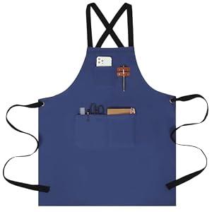 JORMIDEARZMD chef apron for men with Pockets - Cotton Canvas Cross Back Chefs cooking Aprons, for kitchen, restaurant, grilling