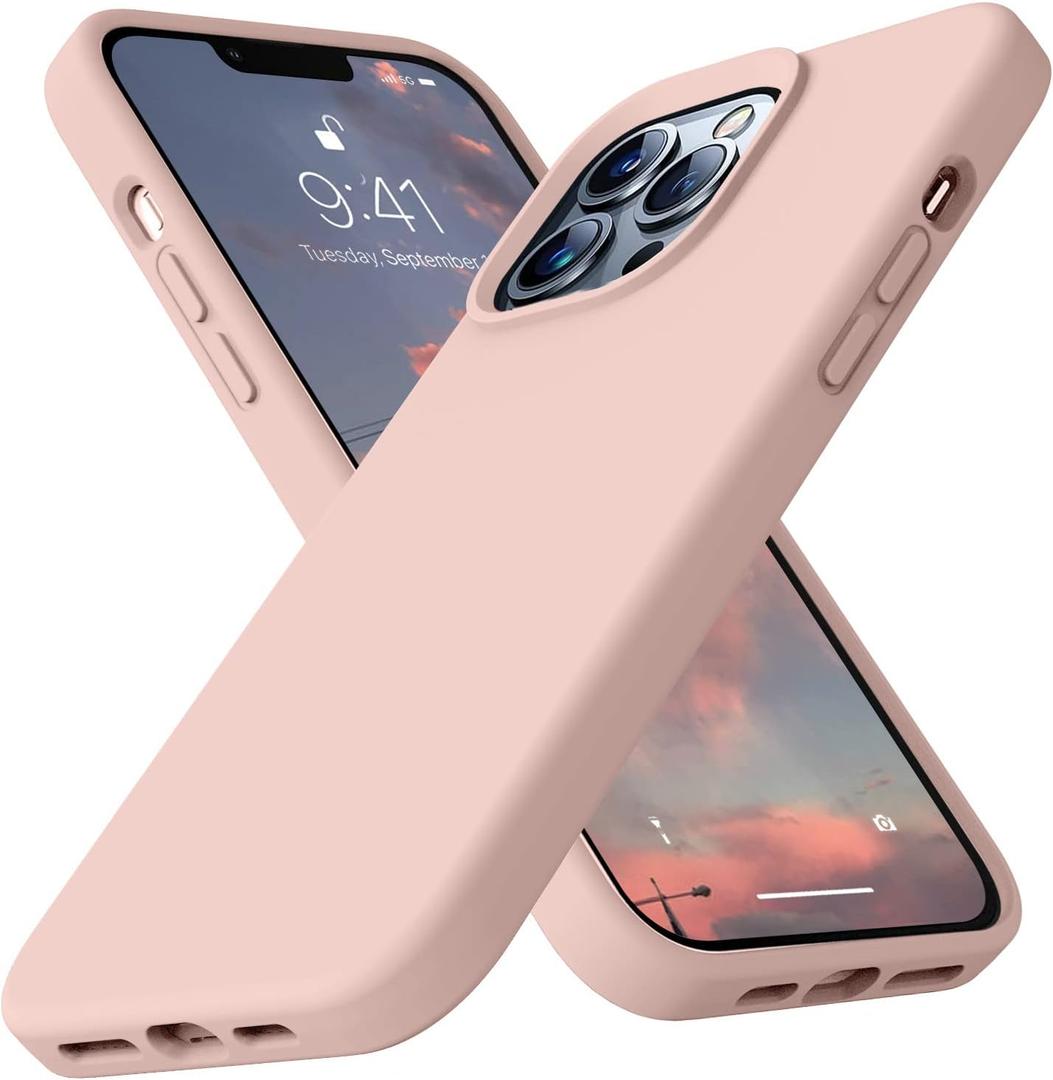 Ktele Compatible with iPhone 13 Pro Max Case 6.7 inch Premium Liquid Silicone with [Soft Anti-Scratch Microfiber Lining] Gel Rubber Full-Body Bumper Protection Case for Women - Pink Sand