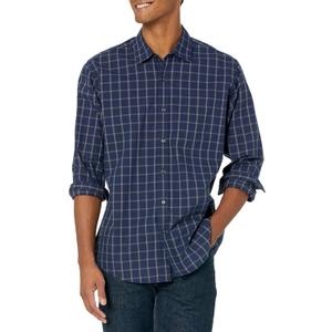 Amazon Essentials Mens Regular-Fit Long-Sleeve Casual Poplin Shirt (XX-Large, Navy Windowpane)