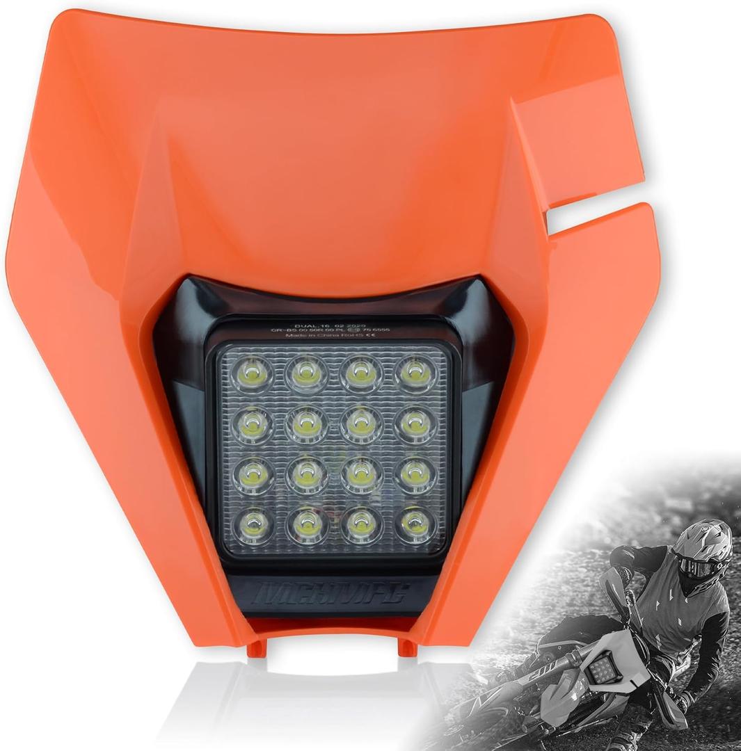 Dirt Bike Headlight,LED Enduro Pit Bike Light Kit Universal For Most Dirt Pit Bike Motorcycle EXC SXF Orange