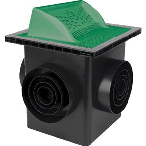 4 Outlet Catch Basin Kit 12X12 inch with Debris Basket and Downspout Grate,Fit for 4 Size(2, 3, 4 and 6)inch Pipe,Catch Basin for Drainage,Square rain water catching system,For Lawns, Landscaped Areas (Balck)