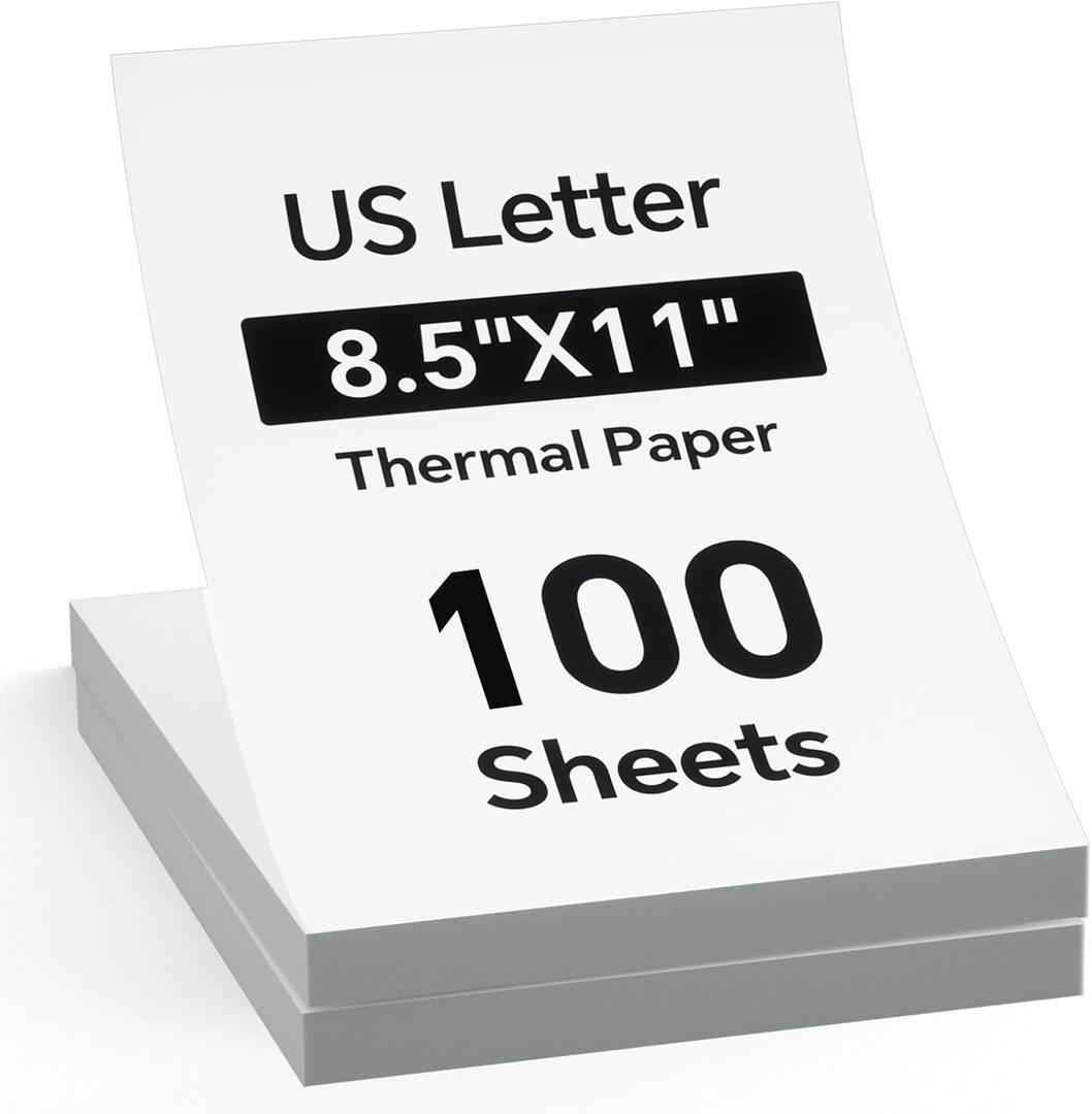 100 Sheets Thermal Printer Paper 8.5x11 US Letter MT610 Thermal Paper, Compatible with PRT/iDPRT/HPRT Portable Printer and Other Brands Thermal Document Printers