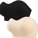 ANGOOL Strapless Bras for Women Wirefree Non-Slip Tube Top Invisible Bralette Seamless Padded Bandeau Bra Size M Black+Beige