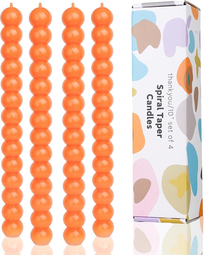 Halloween Orange Spiral Taper Candles Twisted Candle Conical Stick Candles for Holiday Wedding Party Wax Unscented Dinner Candle Dripless,Christmas Gift H 10 Inch, 4pcsOrange-C