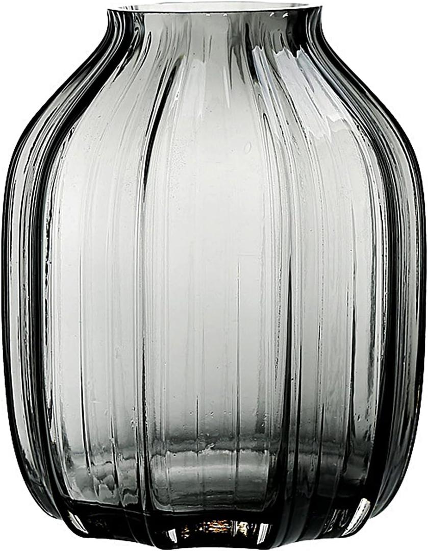 Black Grey Glass Vase for Flowers,Dark Grey Bud Tall Glass Vases,H-8.0" Simple Striped Design for Home Floor Decor,Farmhouse Decor, Centerpiece Coffee Table Decorations
