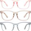 MEETSUN 3-Pack Blue Light Blocking Glasses, Anti Eye Strain Headache (Sleep Better), Computer Glasses UV400 Lens (Coffee + Pink + Grey)