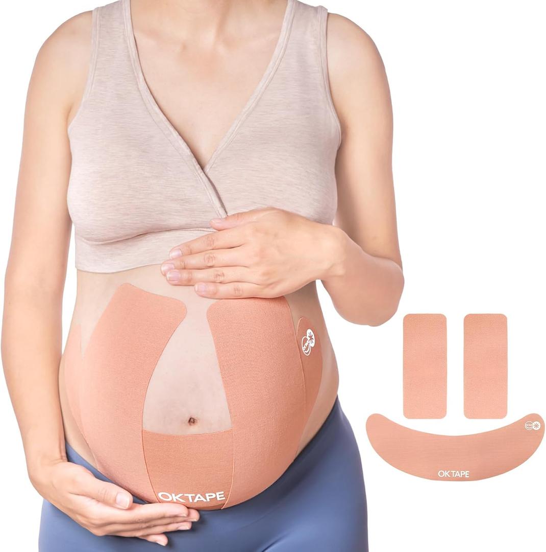 OK TAPE Pregnancy Belly Band Tape, for Belly Pain, Back Pain Relief, Swelling Relief, Non-Irritant Physical Belly Support Tape for Pregnant Women, Precut 6 Strips, 2 Sets(4 Inch)