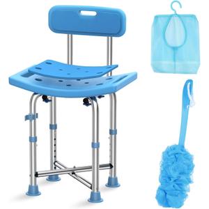 Shower Chair for Inside Shower, Crossbar Supports Bath Chair with Removable Back, Heavy Duty Padded Anti-Slip Shower Seat Adjustable Height Stool Bench for Elderly, Senior, Handicap & Disabled