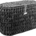 Black Toilet Paper Basket with Lid,Wicker Toilet Paper Storage Stand,Large Narrow Bathroom Towel Basket Mega Roll Container Bin for Toilet Tank,Floor