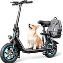 AWWSCOOTER C1 Electric Scooter with Seat for Adults, 450W Motor, 20-Mile Range, 16MPH, Foldable Commuter E-Scooter with Basket for Grocery, Pets, and Daily Commute Matte Black