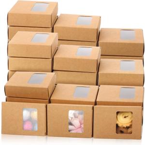 mekueeex 100 Pcs Soap Packaging Boxes with Window Mini brown Paper Boxes Bulk Homemade Soap Making Gift Accessories for Homemade Cookies Candy, 3.5 x 2.6 x 1.2 Inch(Brown)