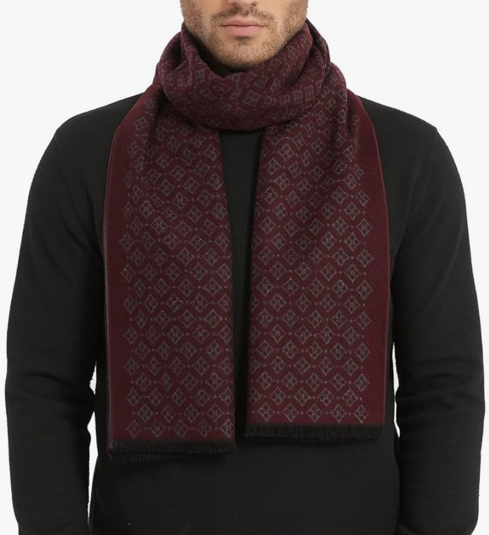 CUDDLE DREAMS Men's Silk Scarves for Winter, 100% Mulberry Silk Brushed, Luxuriously Soft & Warm, Decent Box Packed, Color: Diamond Wine, Dimensions: 71 x 12 inches / 180 x 30 cm.