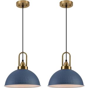 Blue Pendant Lights Kitchen Island Industrial Adjustable Height Vintage Dome Hanging Light Fixtures for Barn, Dining Room 2 Packs