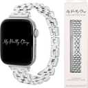 My Pretty Strap - Compatible Apple Watch Band Strap, Stainless Steel Fashion iWatch Replacement Strap- Easy Resizing, No Tool Needed, Fits Most Wrists- Compatible with Series 1-11, SE and Ultra