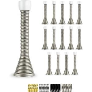 2 x Jack N Drill 15 Pack Spring Door Stoppers for Bottom of Door, 100% Child & Pet Friendly, 3.1" Heavy Duty Satin Nickel Door Stop for Wall Protection, Doorstops for Inside Door with Rubber Bumper Tip