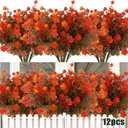 12 Bundles Artificial Outdoor Flowers UV Resistant Fake Plastic Plants No Fade Faux Fall Flowers for Hanging Planter Garden Porch Patio Window Box Wedding Thanksgiving Halloween Decor(Green Orange)