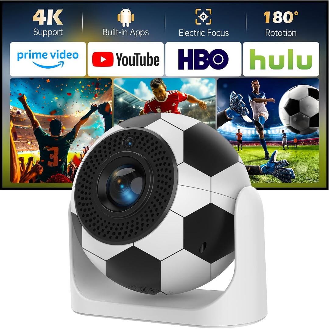 Mini Projector with WiFi and Bluetooth, Built-in Apps Portable Projector 4K Support, Auto Focus & Keystone, 5W Speaker, 180° Rotation Outdoor Movie Projector Compatible with TV Stick/Phone/Laptop