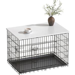 Piskyet Dog Crate Topper Wood Countertop for 48 42 36 30 24 inch Dog Cage, Dog Crate Cover,Dog Kennel Topper (Crate Not Include) (White, for 30 Inch Crate)