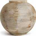 Rustic Ribbed Vase Home Decor - 6 in Ceramic Vintage Farmhouse Vases for Decor, Decorative Terracotta Round Bowl vase for Living Room, Table, Shelf, Kichen Decor