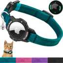 Luminous AirTag Cat Collar Breakaway, OUCWLTAG GPS Cat Collar with Apple Air Tag Holder, Cat Tracker Collars with Safety Elastic Band for Girl Boy Cats, Kittens and Puppies (Blue, 9-13 Inch)