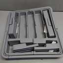 Silverware Drawer Organizer for Kitchen, Adjustable Utensil Drawer Organizer with 2 Knife Block, BPA Free Flatware and Cutlery Holder, Expandable Plastic Storage for Spoons Forks Knives(Grey)