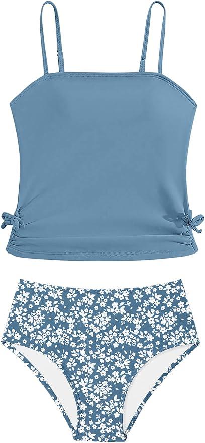 Girls Tankini Swimsuits Two Piece Bathing Suit Drawstring Swimwear Set for Girls 15-16 Years