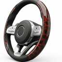 Leopard Print Steering Wheel Cover for Women - Universal Segmented 2-Piece Snap-on Protector, Non-Slip & Nail Friendly, Fit for Round & D-Shape 14.5-15 Inch, Cute Auto Interior Accessories (RED)