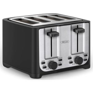 BELLA 4 Slice Toaster with Auto Shut Off - Extra Wide Slots & Removable Crumb Tray and Cancel, Defrost & Reheat Function - Toast Bread & Bagel, Black