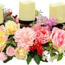 Svndlyn Candle Holder Centerpiece for Table Artificial Peonies Flowers,Rose Flowers and Morning Glory for Wedding Party Table Centerpieces Mixed Flowers Floral Arrangement Home Kitchen Decor