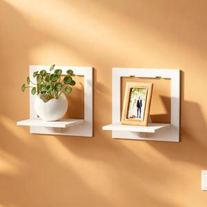 Small White Floating Shelves No Drill for Wall PVC Material 2 Pack (Square)