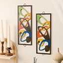 CroBlissful 2 Pcs Mid Century Wall Art Mid Century Modern Decor Elegance Wall Accents Wood Abstract Decor Geometric Panels for Interior Panel Wood Art for Home Living Room