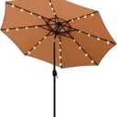 Blissun 9 ft Solar Umbrella, 32 LED Lighted Patio Umbrella, Table Market Umbrella, Outdoor Umbrella for Garden, Deck, Backyard, Pool and Beach (Tan)