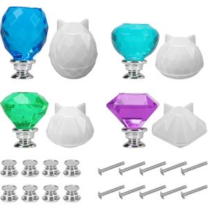 4pcs Door Knob Molds for Epoxy Resin, DIY Crystal Silicone Casting Kit, Polygonal Cabinet Drawer Handle Moulds with Screws, Handmade 3D Pulls for Kitchen Dresser Wardrobe Bathroom Home Decor Hardware