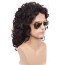 Kaneles Curly Long Wigs for Men 70s 80s Rocker Wig Dark Brown Halloween Cosplay Male Wig