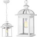 Darkaway Outdoor Pendant Light Fixture Lantern, Large 20inch Hanging Porch Light with Glass Aluminum Outdoor Pendant Lights for Porch, Patio, Entryway (Large, White)