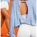 SOLY HUX Women's Sports Workout T Shirts Cutout Backless Long Sleeve Yoga Tees Athletic Tops Pure Blue Small