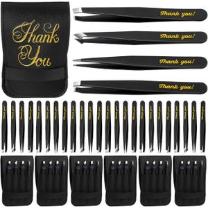 24 Pcs 6 Sets Thank You Gift Tweezers Set Eyebrow Tweezers Christmas Thank You Professional Stainless Steel for Facial Hair for Christmas Stocking Stuffers Gifts for Adults Men Women