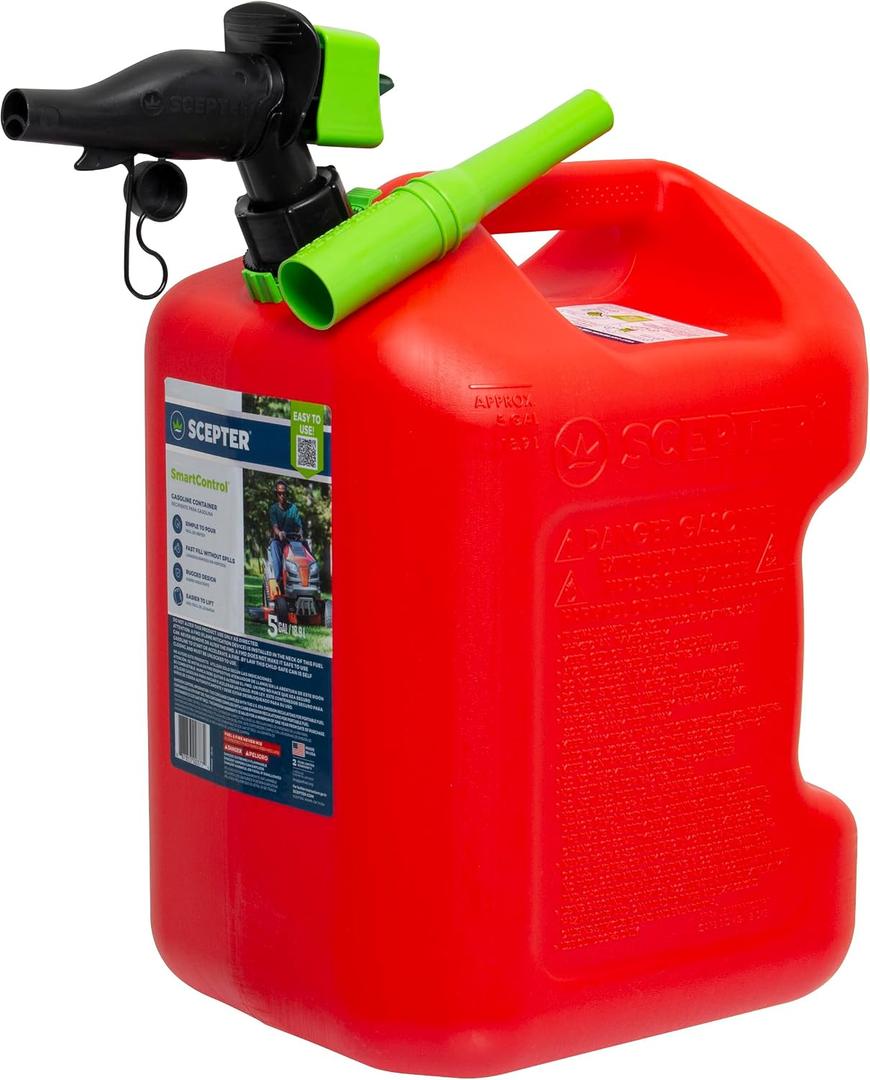 Scepter FSCG552 Fuel Container with Spill Proof Spout with Bonus Spout Extender, Rear Handle Red Gas Can, 5 Gallon