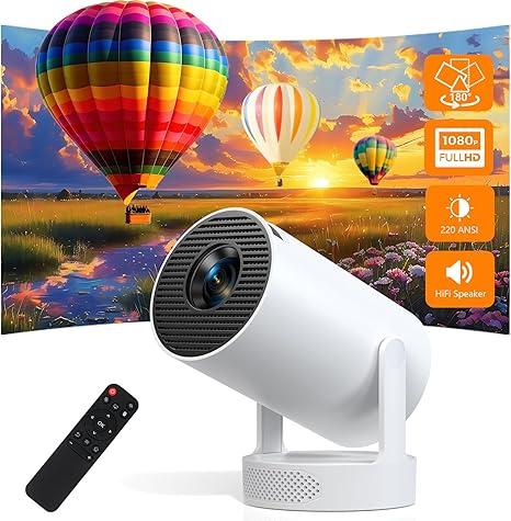 Smart Mini Projector with Android 11 & 5000+ Apps, 4K Supported Full HD 1080P, 20000 Lumens, WiFi 6 & Bluetooth 5.0, 180° Rotatable Home Cinema Projector with Auto Keystone & HiFi Speakers