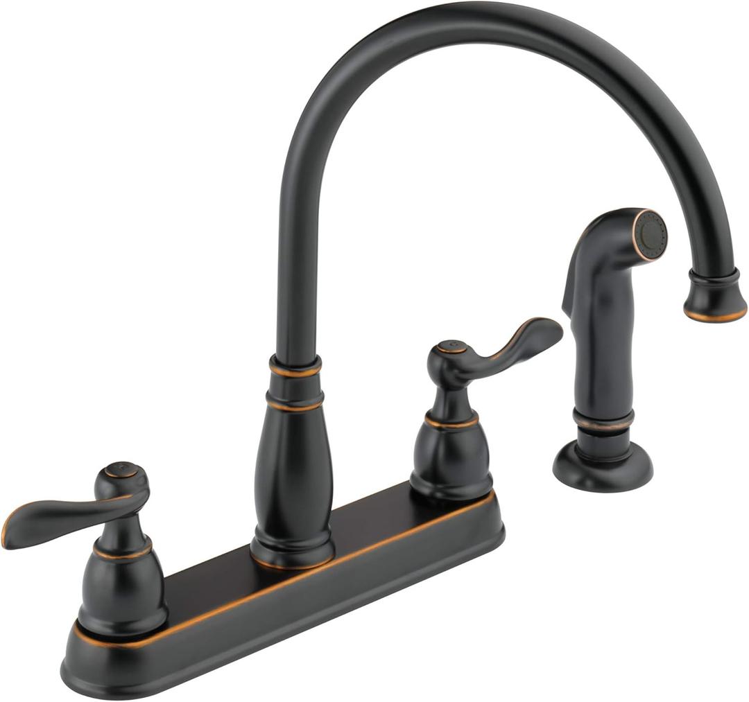 Delta Windemere Oil Rubbed Bronze Kitchen Faucet with Side Sprayer, Traditional 4 Hole Kitchen Sink Faucet, Two-Handle, Oil Rubbed Bronze 21996LF-OB