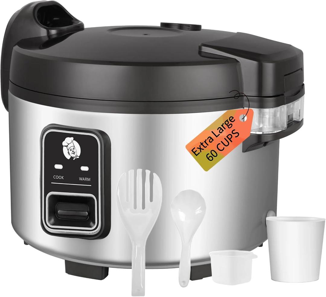 13L Commercial Rice Cooker & rice warmer 60 CUPS Cooked Rice
1350W Fast cooking | Auto turn warming | Large Capacity Rice Cooker for Restaurant (Black)
